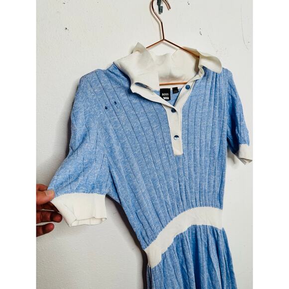 BOSS Light Blue Collared Short Sleeve Front Button Closure Polo Knit Midi Dress - Picture 5 of 14